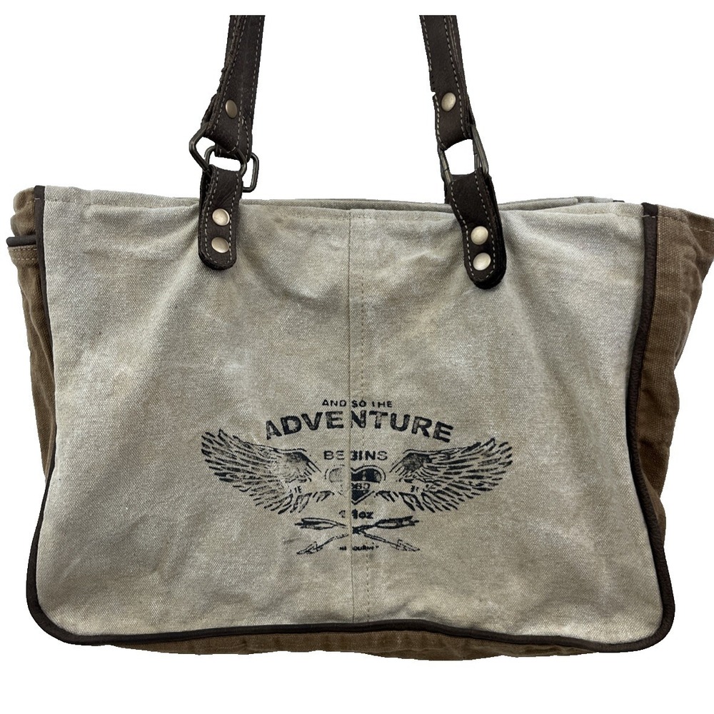 Clea Ray Adventure Bag Canvas Upcycled Distressed "And Let the Adventure Begin"